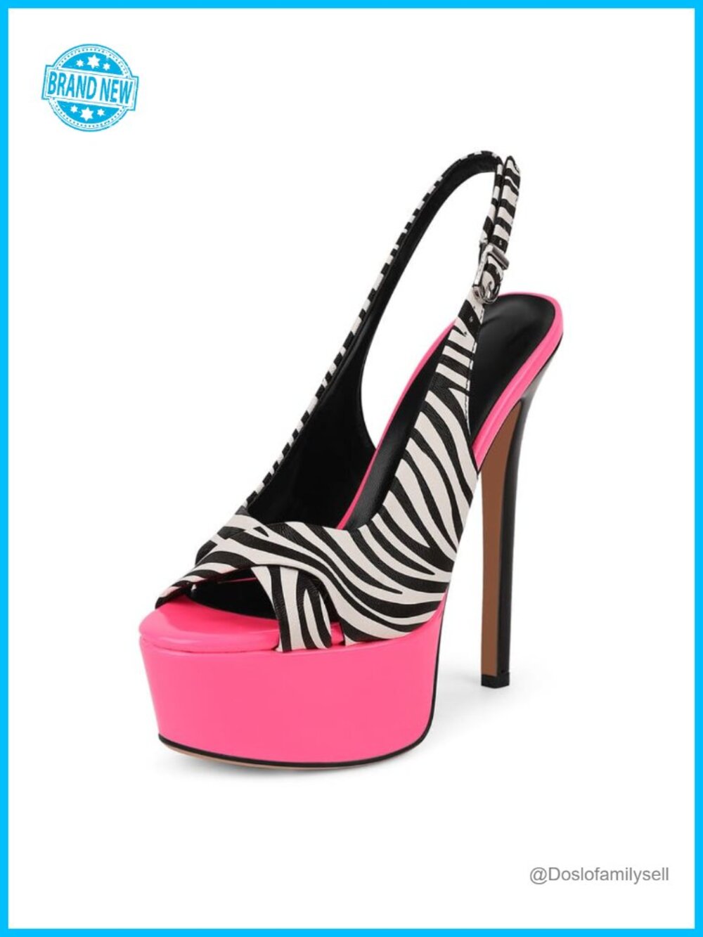 Stilettos Heels Platform Slingback Peep Toe Faux Leather Sandals